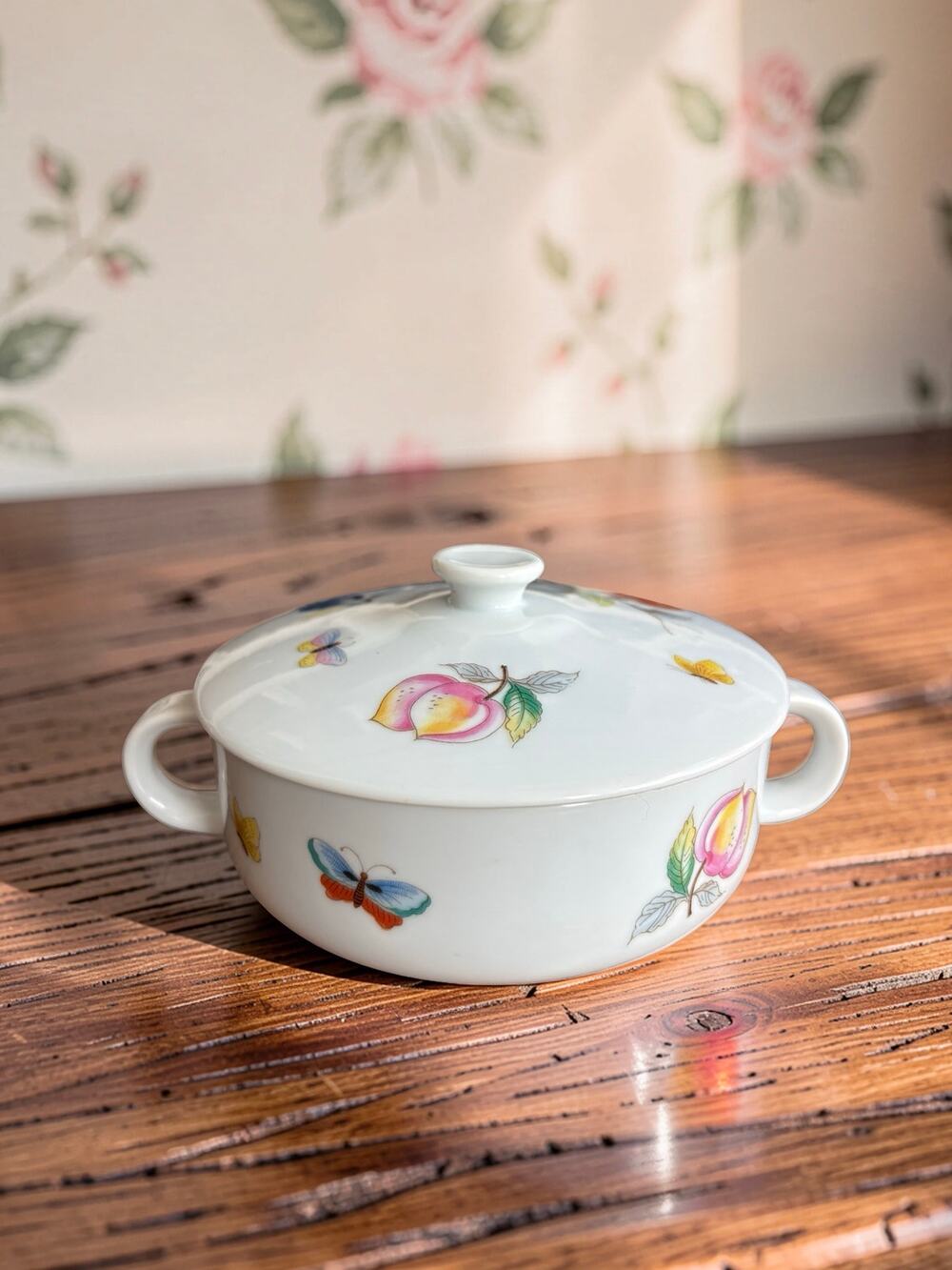 Vintage Andrea by Sadek Fruit Butterfly Covered Casserole Oven to Table Cookware